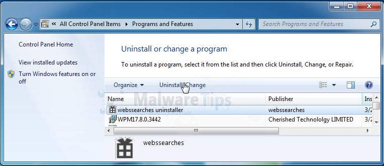 Description: [Image: Uninstall Istart.webssearches.com malicious program from Windows]