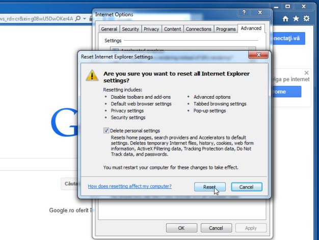 Description: [Image: Reset Internet Explorer to its default settings]
