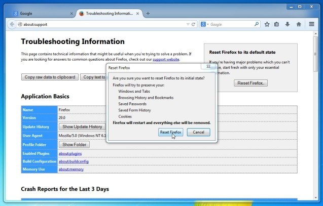 Description: [Image: Click on the Reset Firefox button]